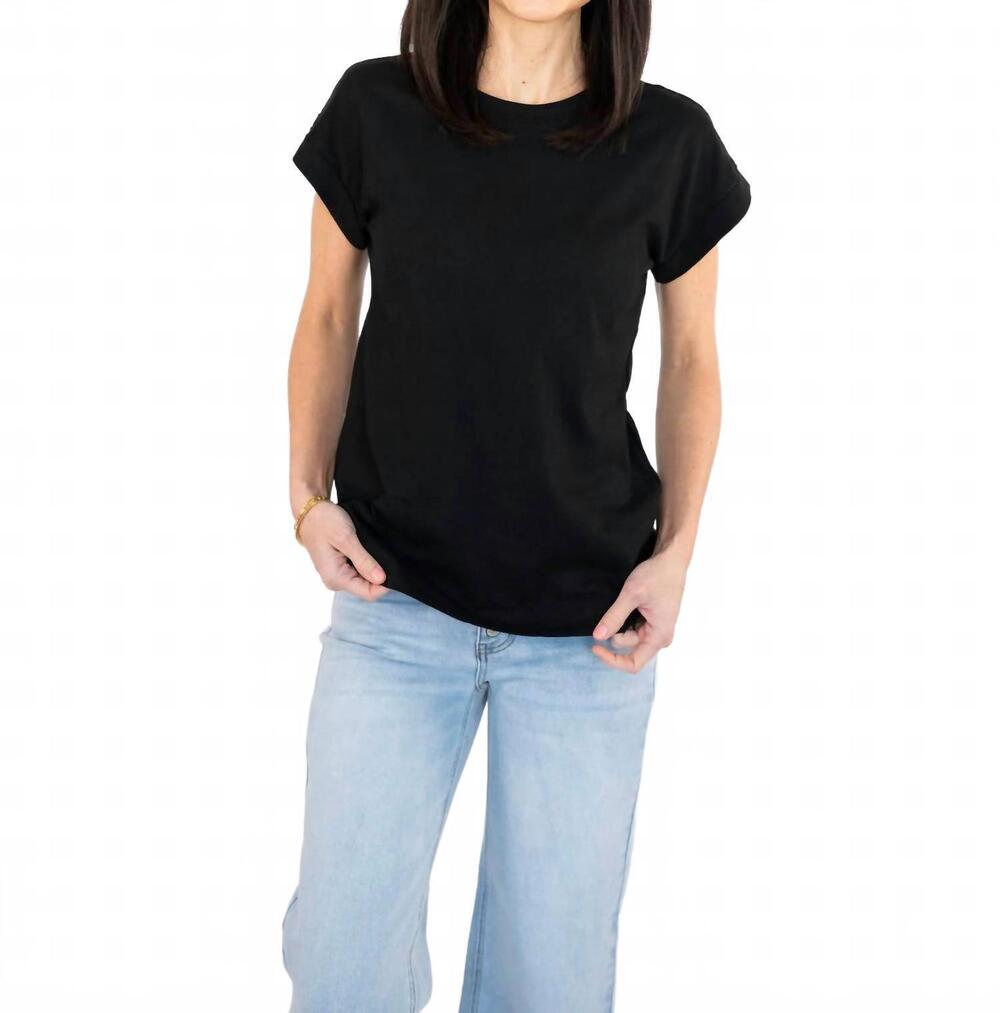 NEW ZENANA lila cap cuffed sleeve tee in black